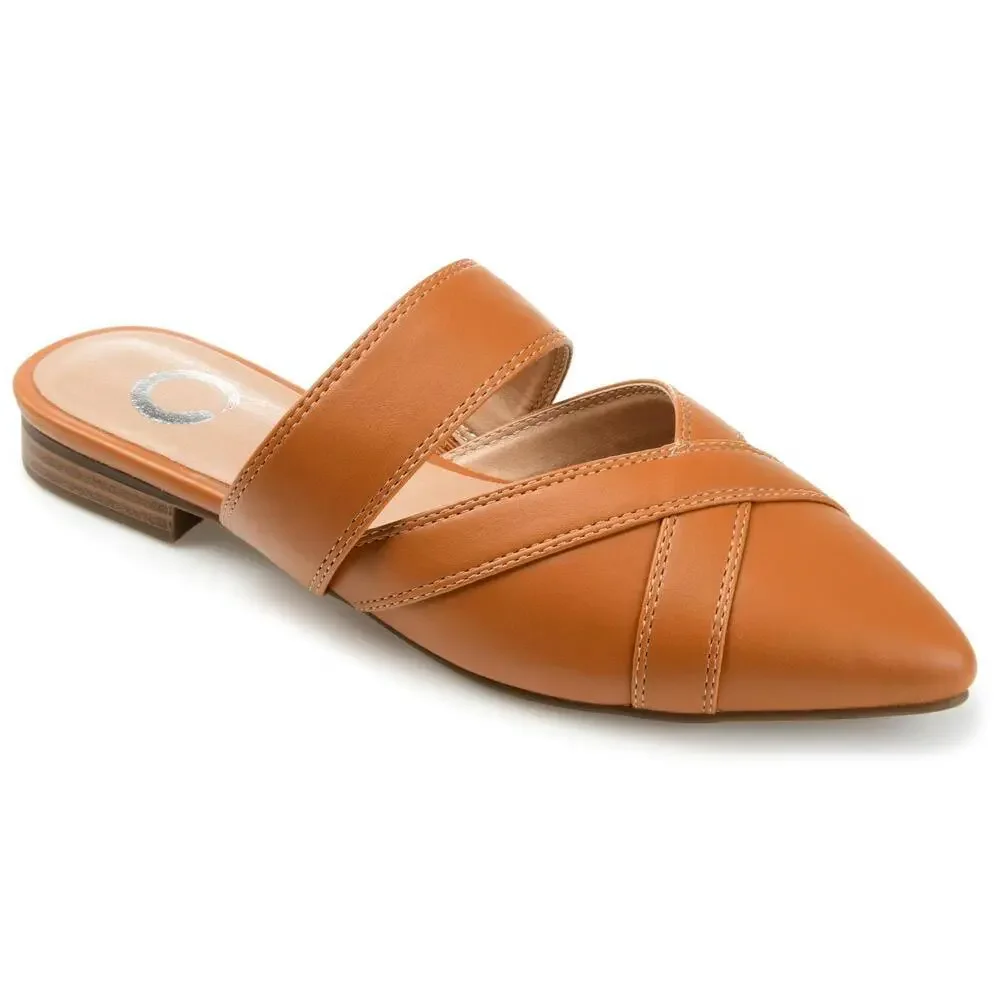 Journee Collection Stasi Flat Women's 8 Brown Leather Pointed Toe Mule GAL1632